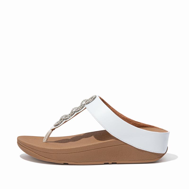 FitFlop Fino Faux Leder Weiß - FitFlop Zehentrenner Damen Schweiz [NLGJ-19732]